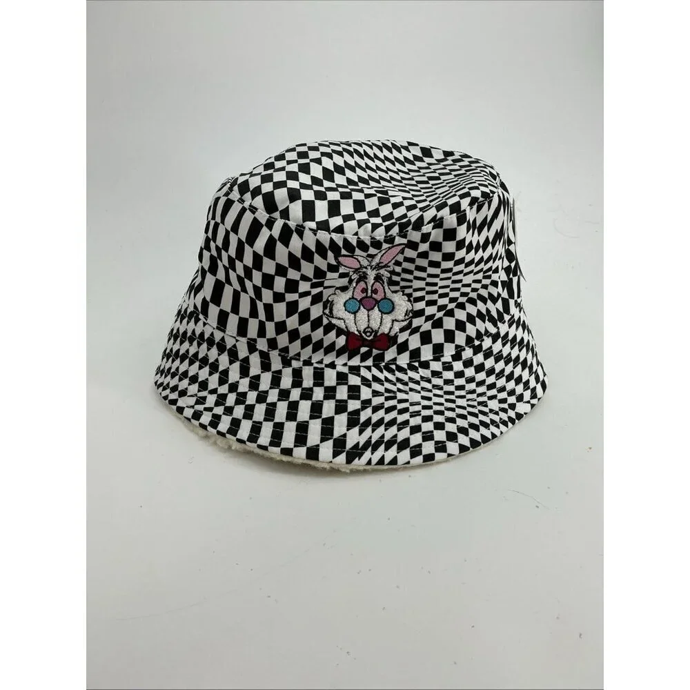 Disney White Rabbit Alice In Wonderland Checkboard Sherpa Bucket Hat